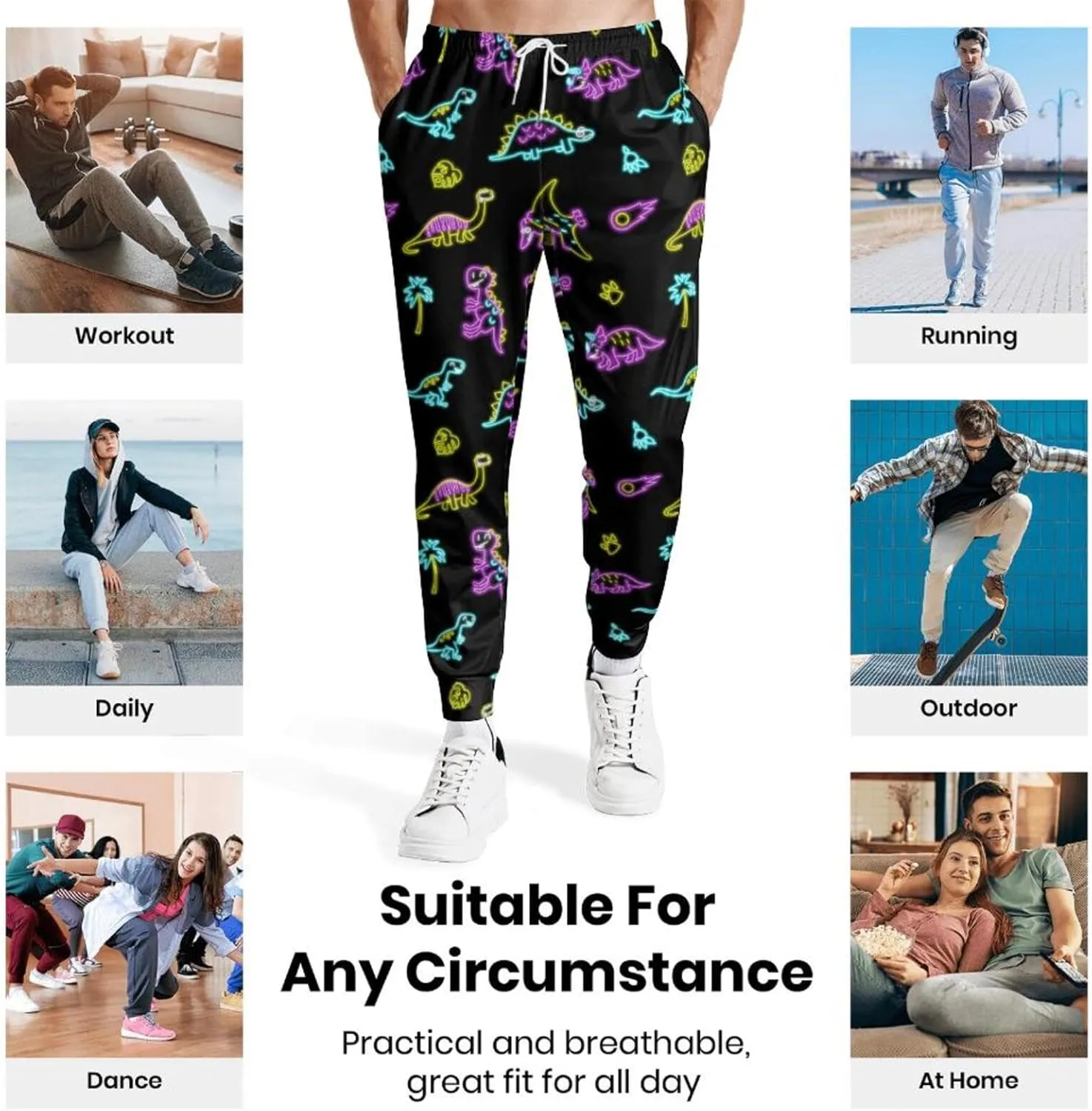 Mens Joggers Sweatpants Printed Athletic Pants for Running Casual Sports with Pockets