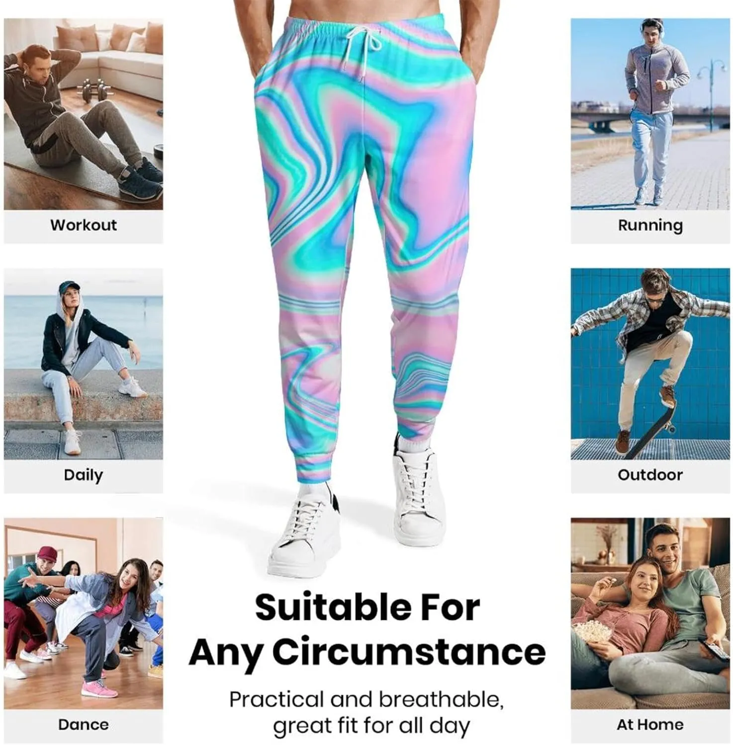 Mens Joggers Sweatpants Printed Athletic Pants for Running Casual Sports with Pockets