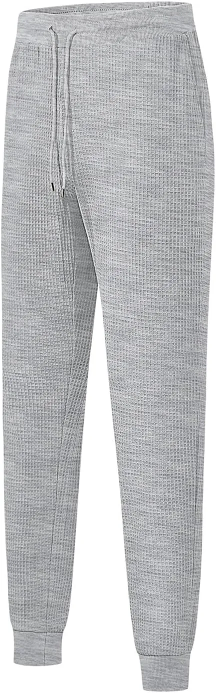 Men's Joggers Sweatpants Waffle Elastic Waist Drawstring Tapered Trousers Slim Fit Workout Running Athletic Pants