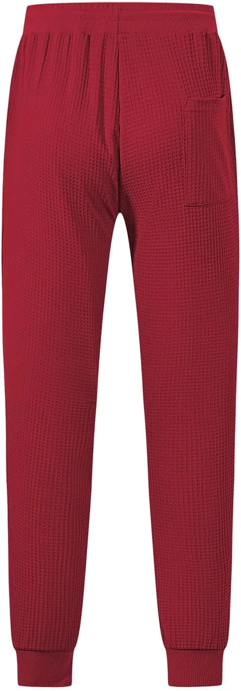 Men's Joggers Sweatpants Waffle Elastic Waist Drawstring Tapered Trousers Slim Fit Workout Running Athletic Pants