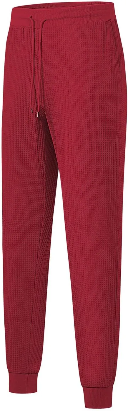 Men's Joggers Sweatpants Waffle Elastic Waist Drawstring Tapered Trousers Slim Fit Workout Running Athletic Pants