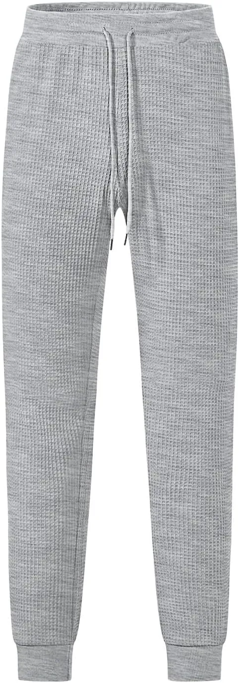 Men's Joggers Sweatpants Waffle Elastic Waist Drawstring Tapered Trousers Slim Fit Workout Running Athletic Pants