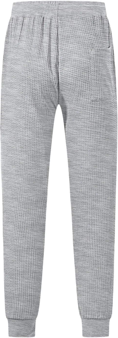 Men's Joggers Sweatpants Waffle Elastic Waist Drawstring Tapered Trousers Slim Fit Workout Running Athletic Pants