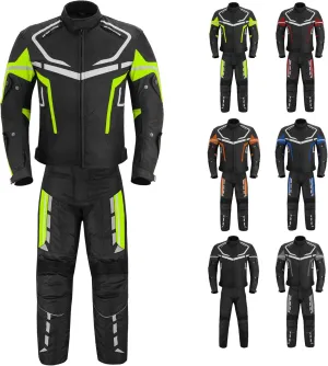 Mens Motorbike Suit Waterproof Cordura Jacket with Trouser Motorcycle, Biker Protection CE Approved
