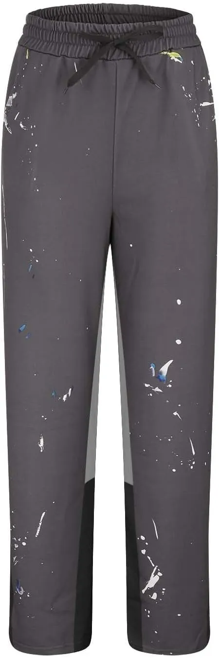 Mens Stacked Flared Jogger Sweatpants Patchwork Casual Y2K Wide Leg Track Pants Hippie Printed Bell Bottom Pants