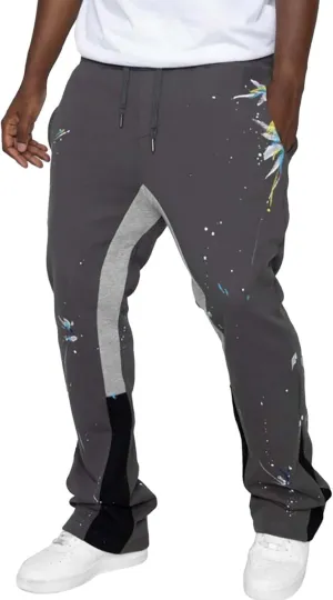 Mens Stacked Flared Jogger Sweatpants Patchwork Casual Y2K Wide Leg Track Pants Hippie Printed Bell Bottom Pants