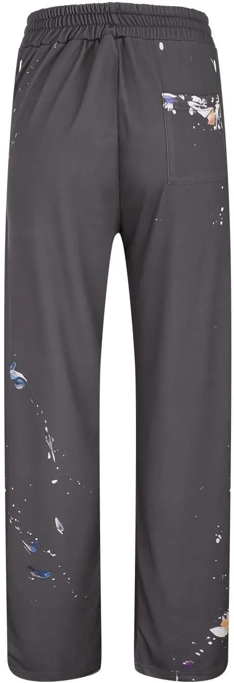 Mens Stacked Flared Jogger Sweatpants Patchwork Casual Y2K Wide Leg Track Pants Hippie Printed Bell Bottom Pants