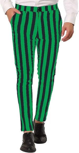 Mens Striped Business Dress Pants Slim Fit Flat Front Straight Leg Chinos Pants Lightweight Stretch Golf Pencil Pant