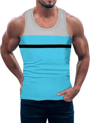 Men's Striped Patchwork Print Racerback Vest Sleeveless Casual Athletic Summer Beach Tank Top Workout Gym Running Sport Shirt