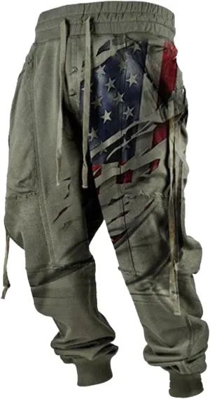 Men's Sweatpants Vintage Printed Casual Sports Pants Fashion Lace-Up Fleece Sports Pants Sweatpants, M-6XL