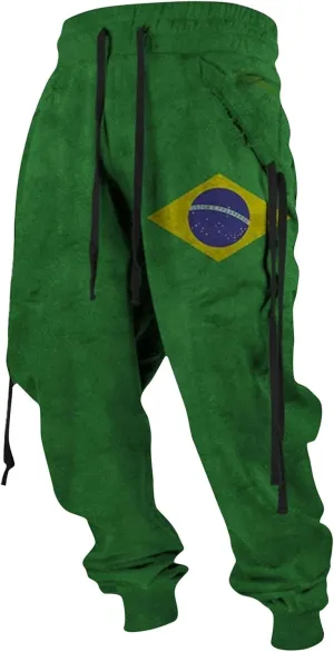 Men's Sweatpants Vintage Printed Casual Sports Pants Fashion Lace-Up Fleece Sports Pants Sweatpants, M-6XL