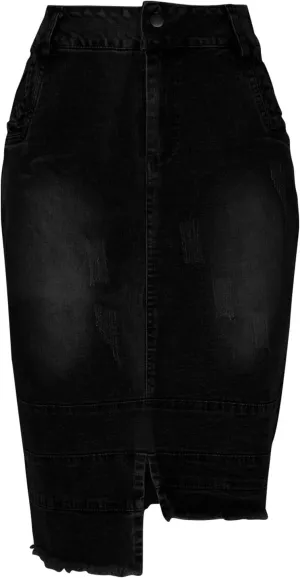 Midi Denim Skirts for Women Irregular Hem Denim Skirts High Waist Wrap Skirt Washed Jean Midi Skirts Half Dress