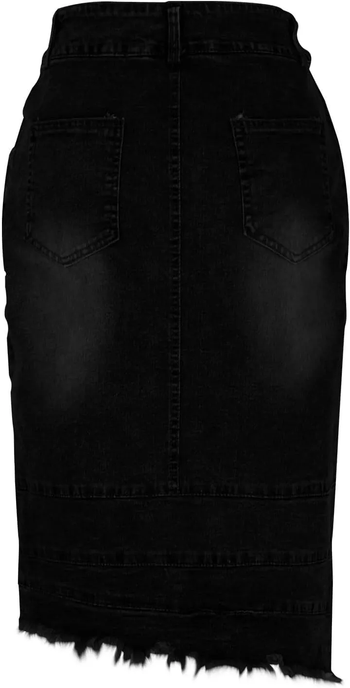 Midi Denim Skirts for Women Irregular Hem Denim Skirts High Waist Wrap Skirt Washed Jean Midi Skirts Half Dress