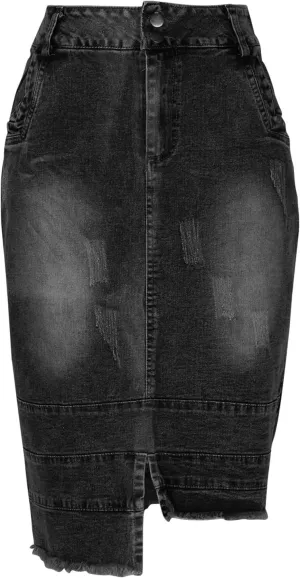 Midi Denim Skirts for Women Irregular Hem Denim Skirts High Waist Wrap Skirt Washed Jean Midi Skirts Half Dress