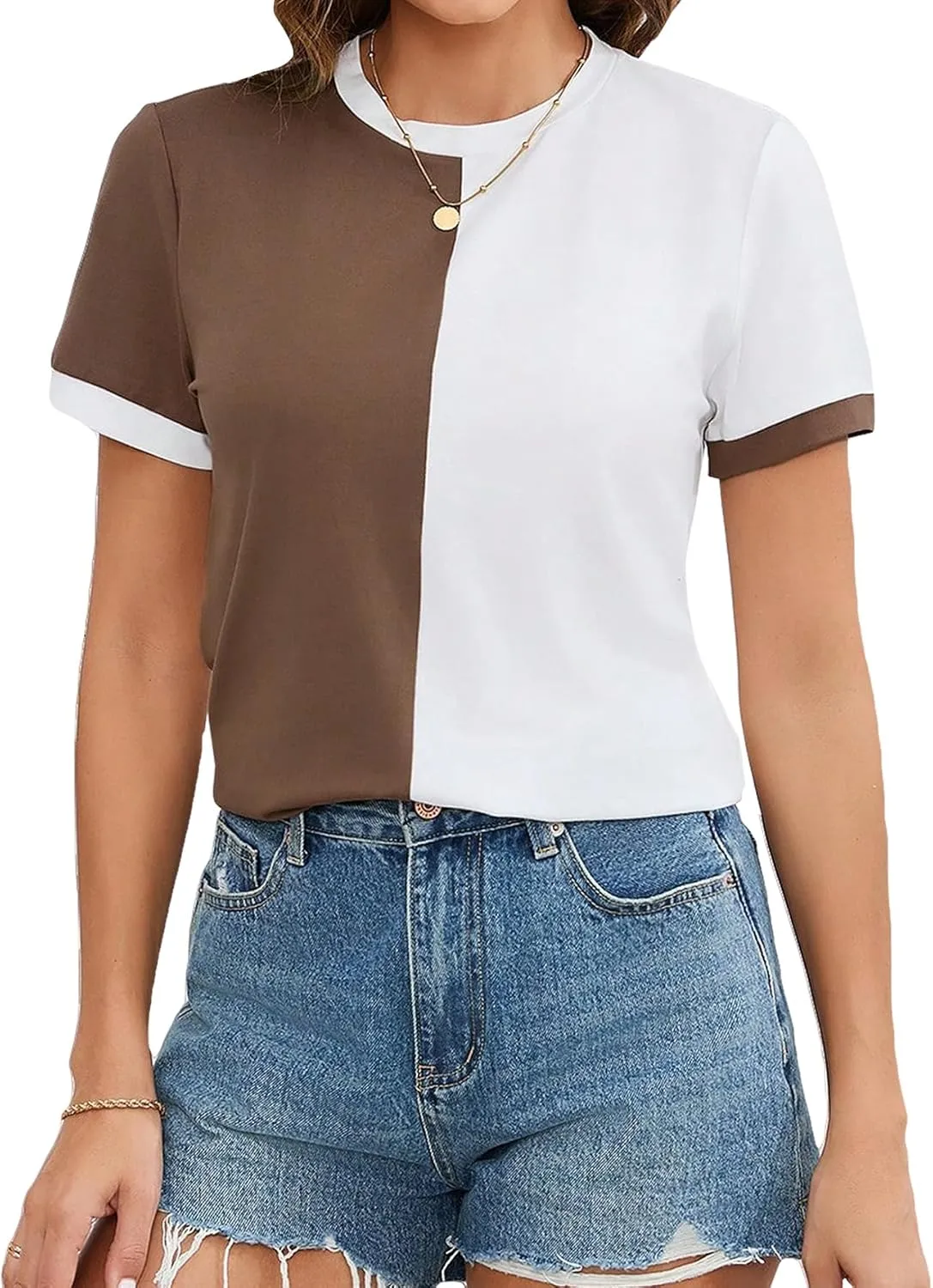 Milumia Women's Casual Color Block Short Sleeve T Shirt Crew Neck Tee T Shirt Tops