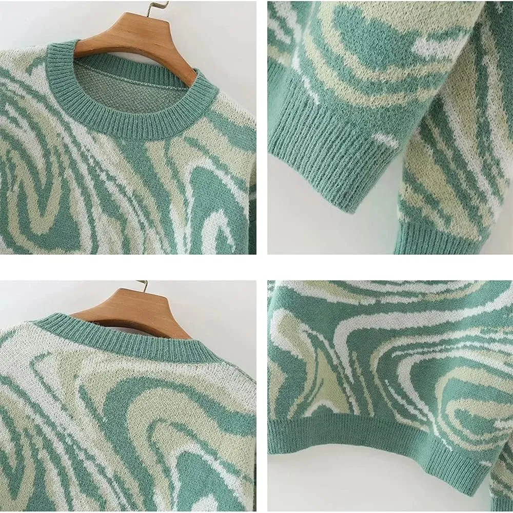 MISSACTIVER Women Casual Knitted Mock Neck Sweater Print Colorblock Long Sleeve Loose Fit Pullover Knitwear