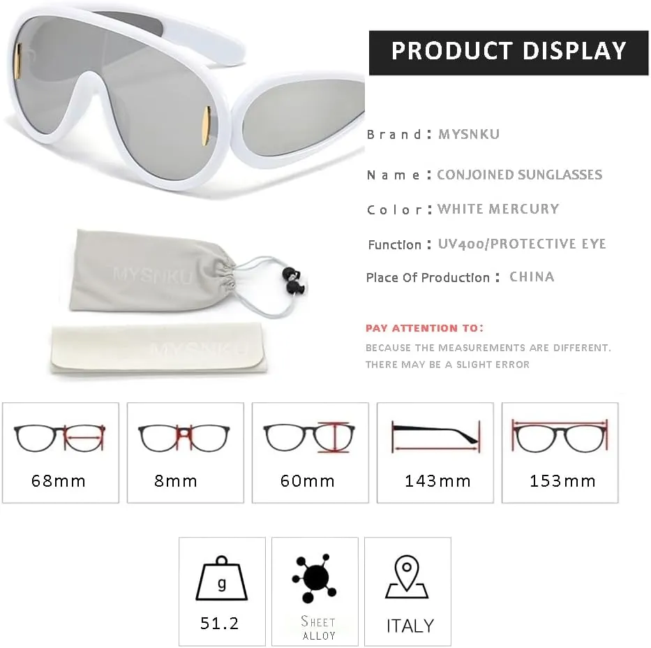 MYSNKU Oversized One Piece Sunglasses Women Men fashion Siamese Lenses Retro Design