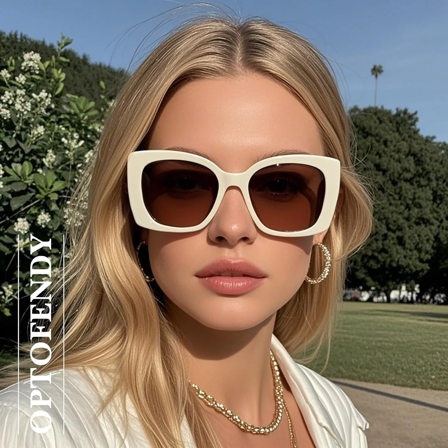 OPTOFENDY Oversized Cat Eye Sunglasses for Women, Trendy Square Sun Glasses Shades UV Protection, OP2238