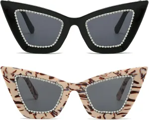 Oversized Cat Eye Rhinestone Sunglasses Vintage Diamond Eyewear Bling Sunglasses for Women Girls Party