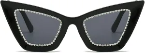 Oversized Cat Eye Rhinestone Sunglasses Vintage Diamond Eyewear Bling Sunglasses for Women Girls Party