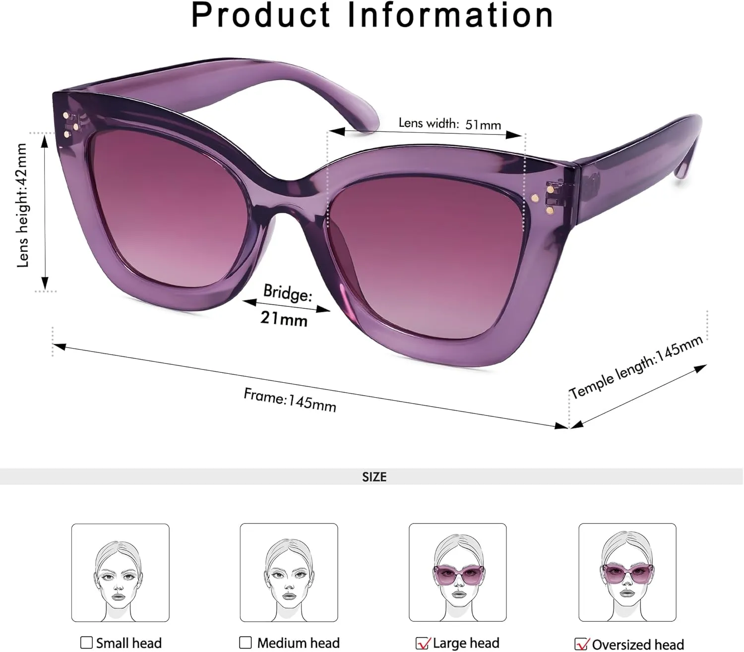 Oversized Cat Eye Sunglasses for Women Retro Square Cateye Style Sunnies AP3660