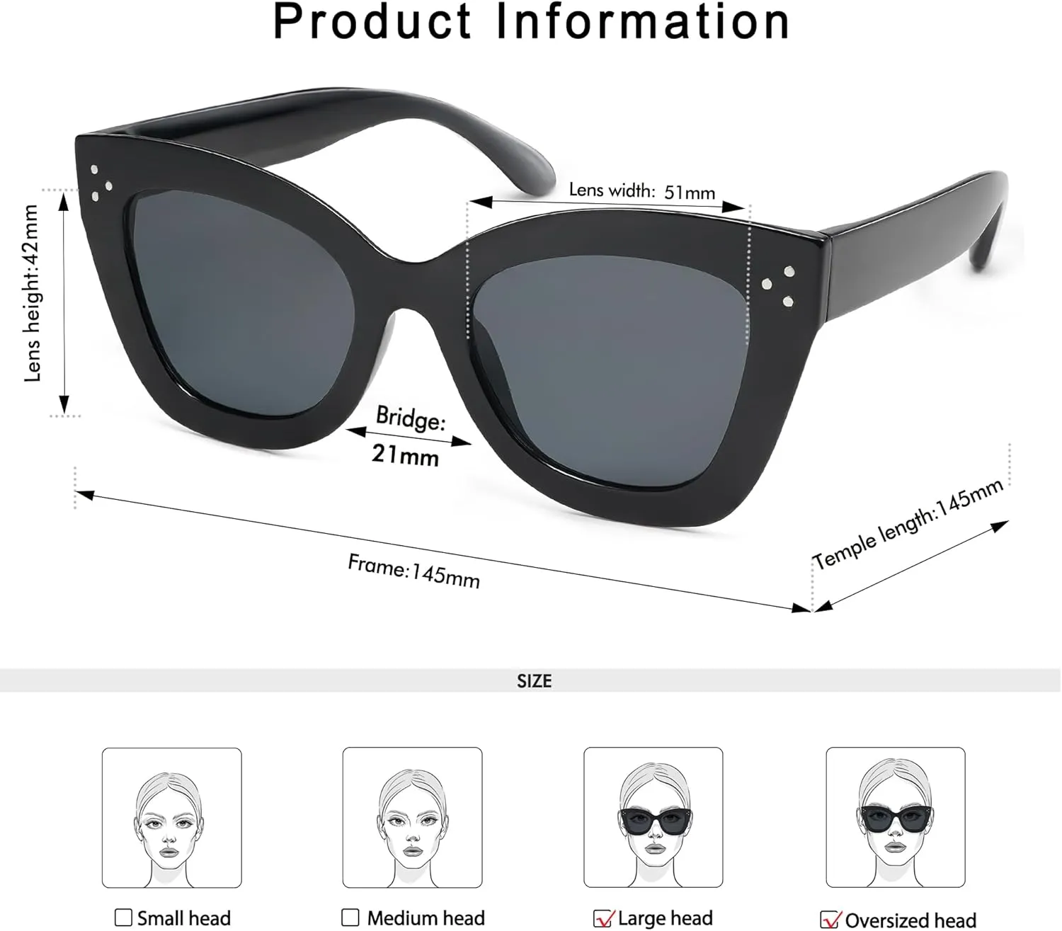 Oversized Cat Eye Sunglasses for Women Retro Square Cateye Style Sunnies AP3660