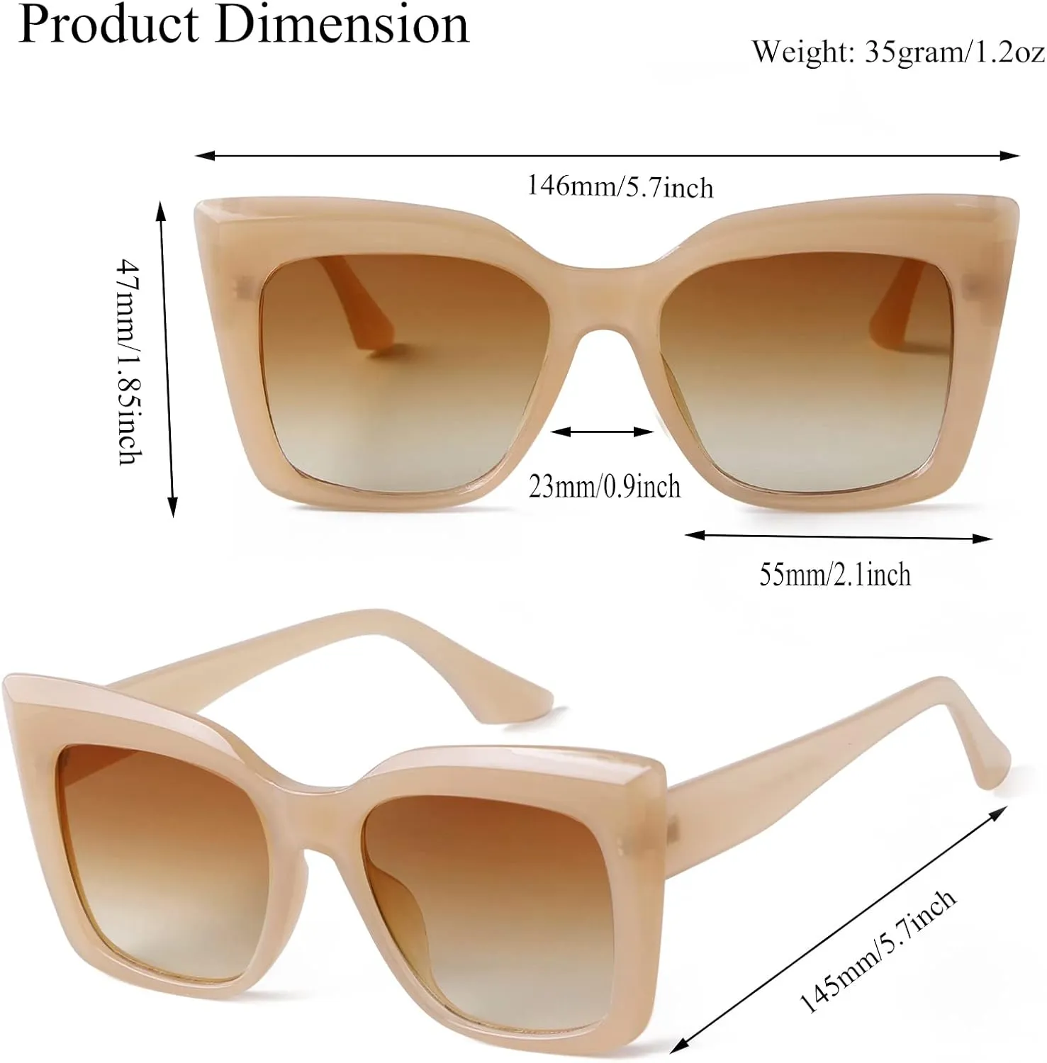 Oversized Luxury Cat Eye Sunglasses for Women Men Trendy Retro Sun Glasses UV Protection Shades