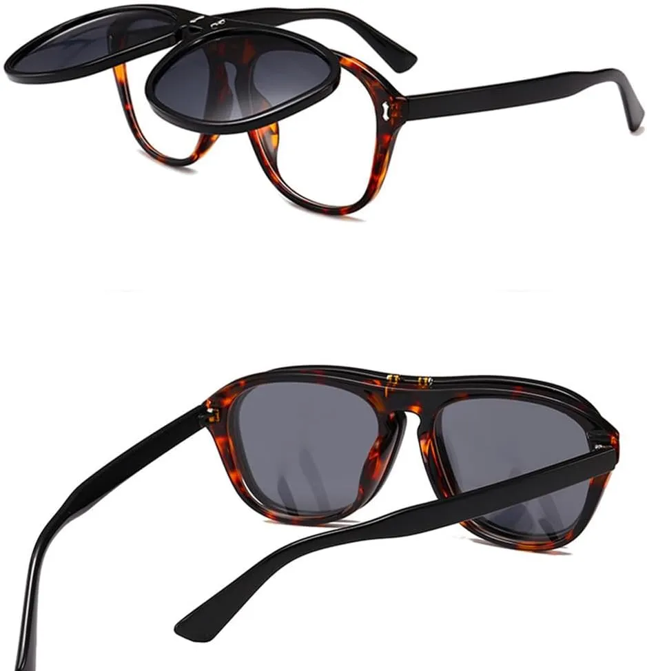 Oversized Sunglasses Women Personality Flip Up Grey Sunglasses Men Double Unisex Goggles Eyeglasses UV400
