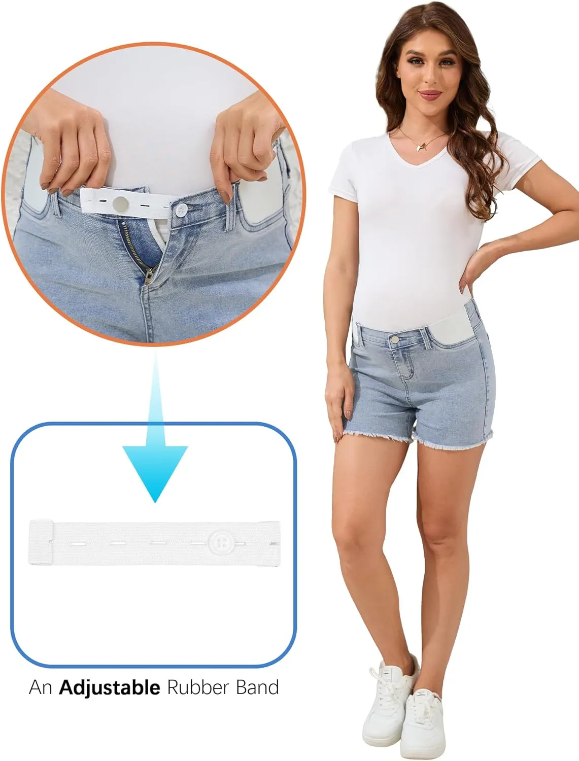 PACBREEZE Women's Maternity Mid-Rise Stretch Denim Shorts Trendy Soft Frayed Hem Pregnancy Shorts, S-XXL