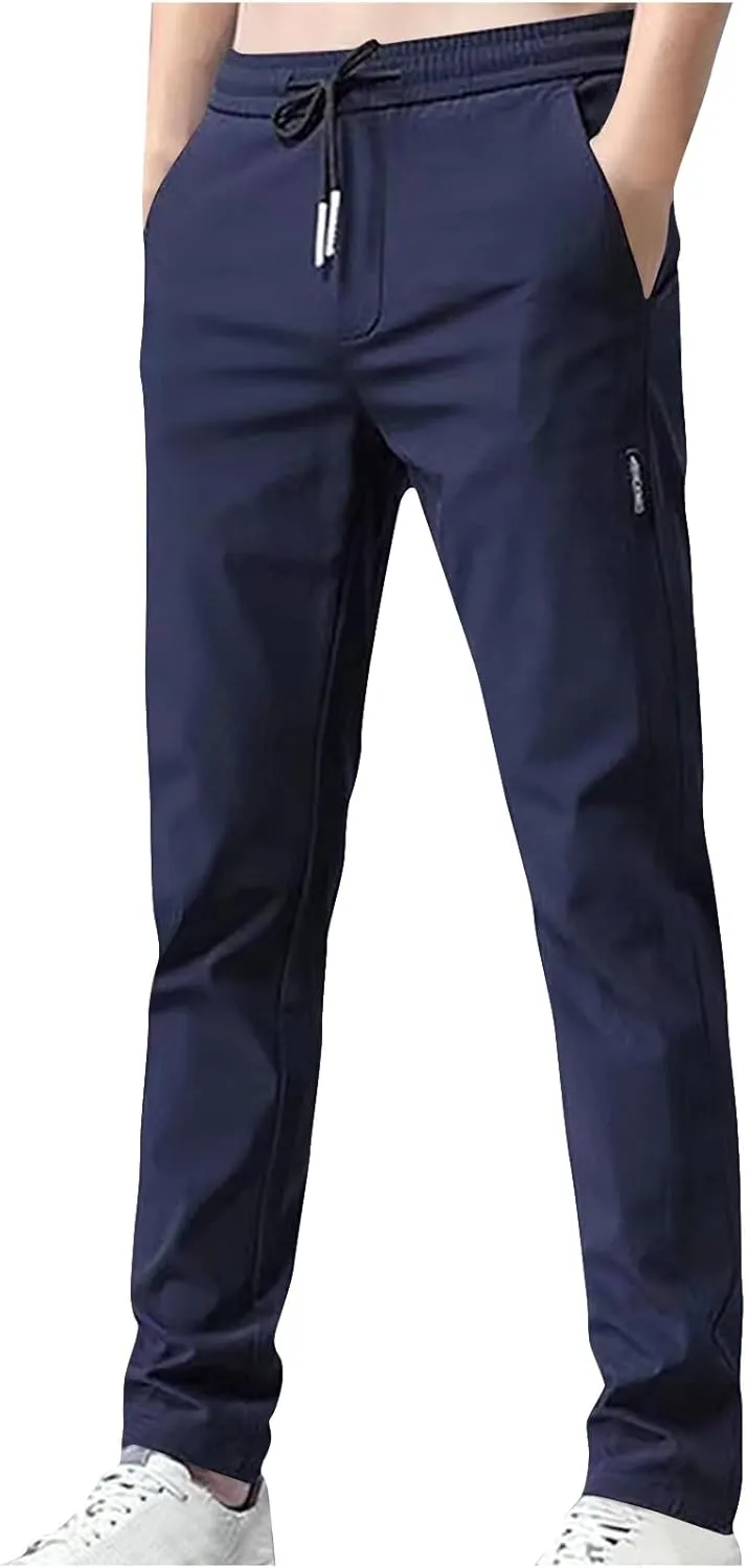 Pants for Men Lightweight Casual Elastic Waist Drawstring Tapered Pants Summer Slim Fit Soft Breathable Sweatpants