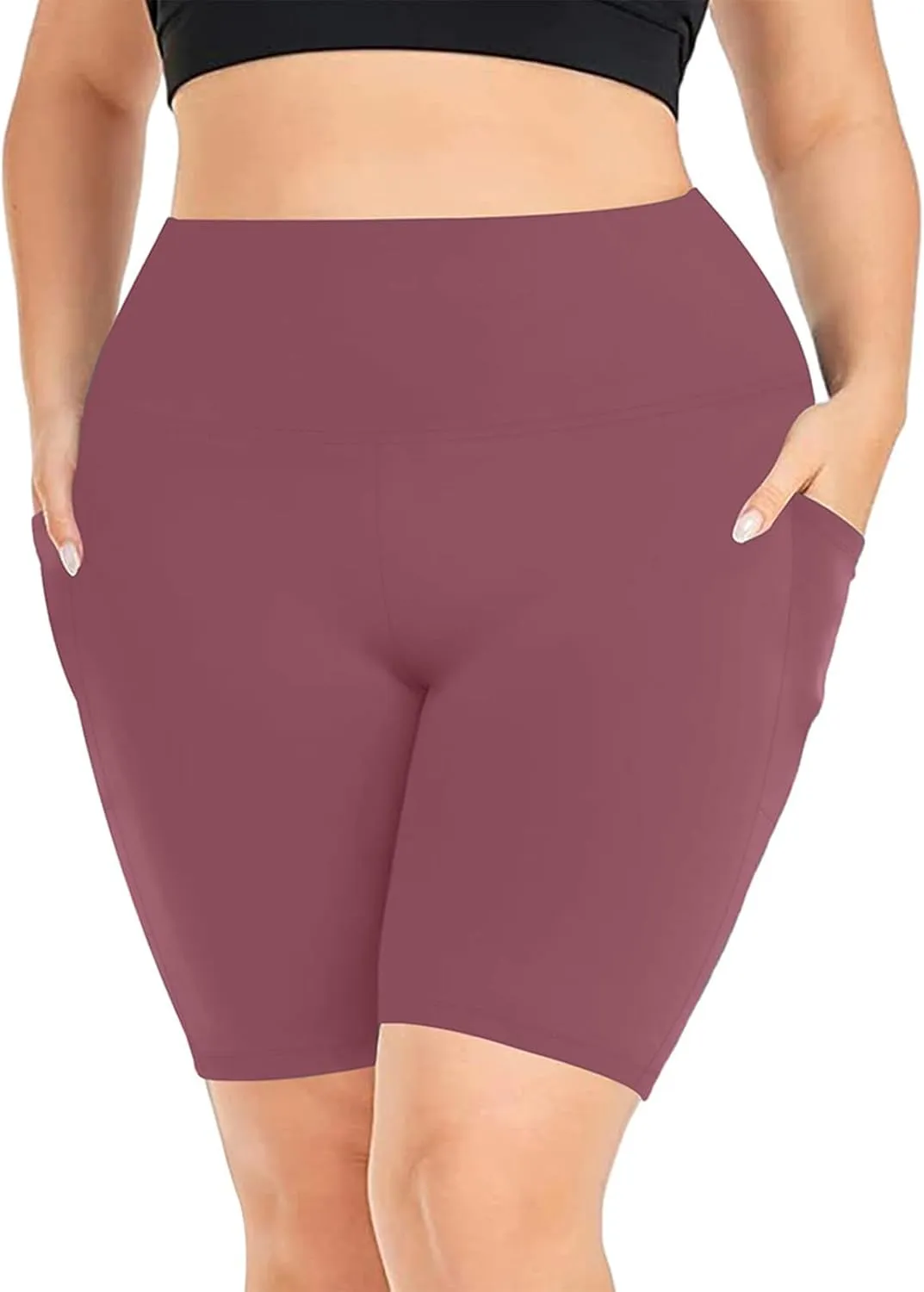 Plus Size Biker Shorts with Pockets for Women-High Waisted Athletic Leggings Bike Shorts for Yoga Workout