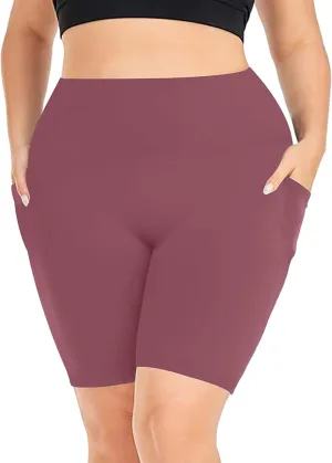 Plus Size Biker Shorts with Pockets for Women-High Waisted Athletic Leggings Bike Shorts for Yoga Workout
