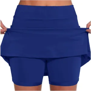 Plus Size Swim Skirt Womens Casual Solid Tennis Pocket Skirt Yoga Sport Active Skirt Shorts Skirt Costume Skater