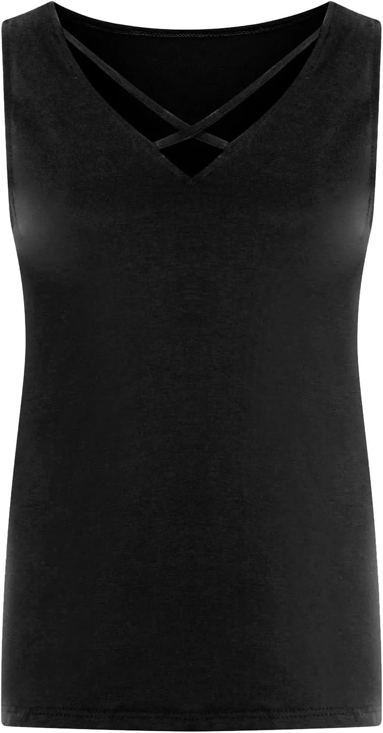 Plus Size Tank Tops for Women Criss Cross V Neck Sleeveless T-Shirts Business Casual Tunic Blouse Oversized Clothes