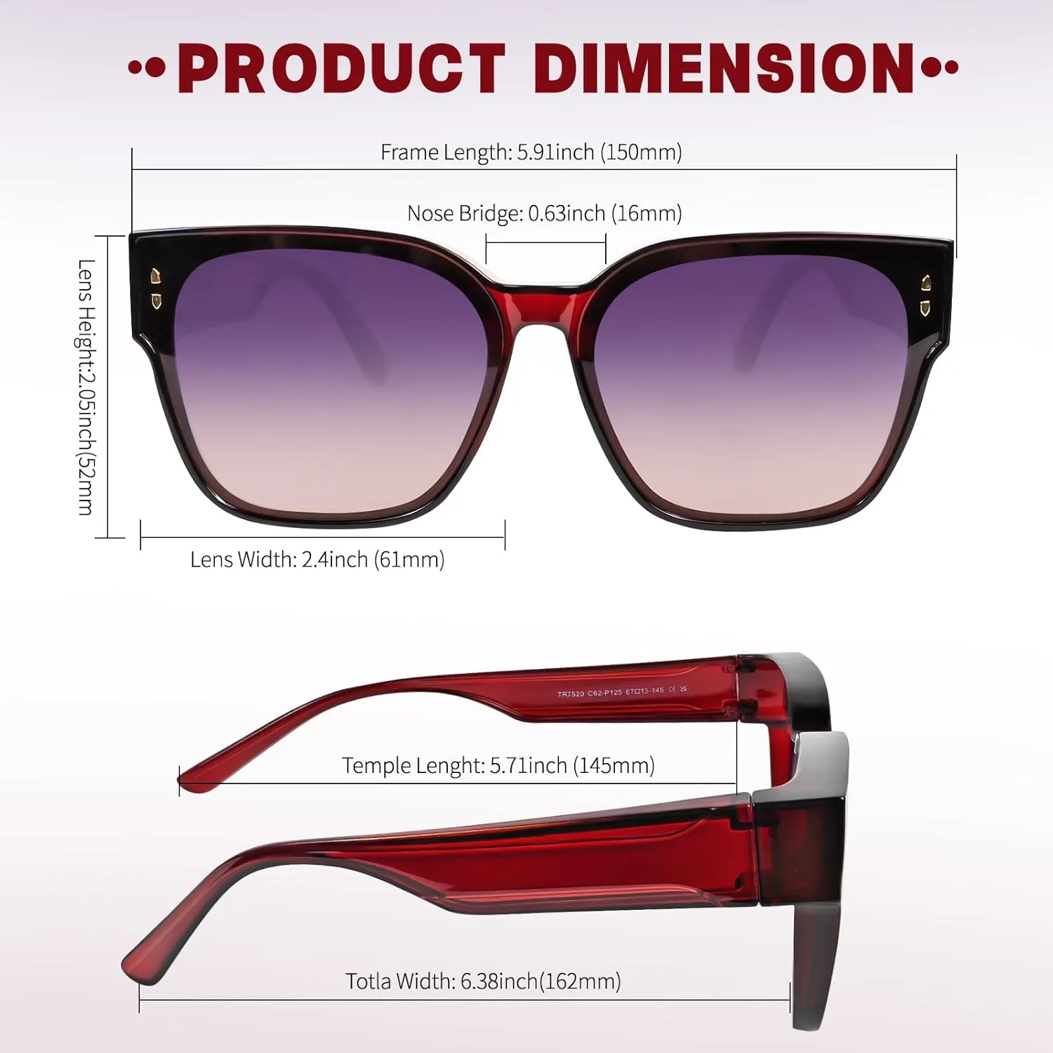 Polarized Fit Over Glasses Sunglasses for Women Men, Square Oversized Lightweight Shades for Driving Riding