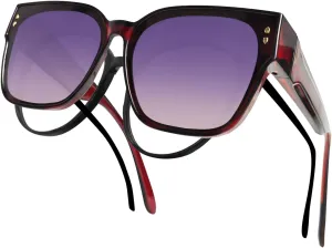 Polarized Fit Over Glasses Sunglasses for Women Men, Square Oversized Lightweight Shades for Driving Riding
