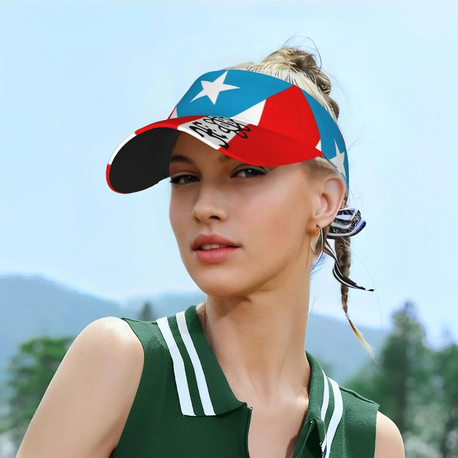 Puerto Rico Flag Sun Visors Hat Golf Tennis Visor for Women Men - Summer Wide Brim Ponytail Beach Hats Packable
