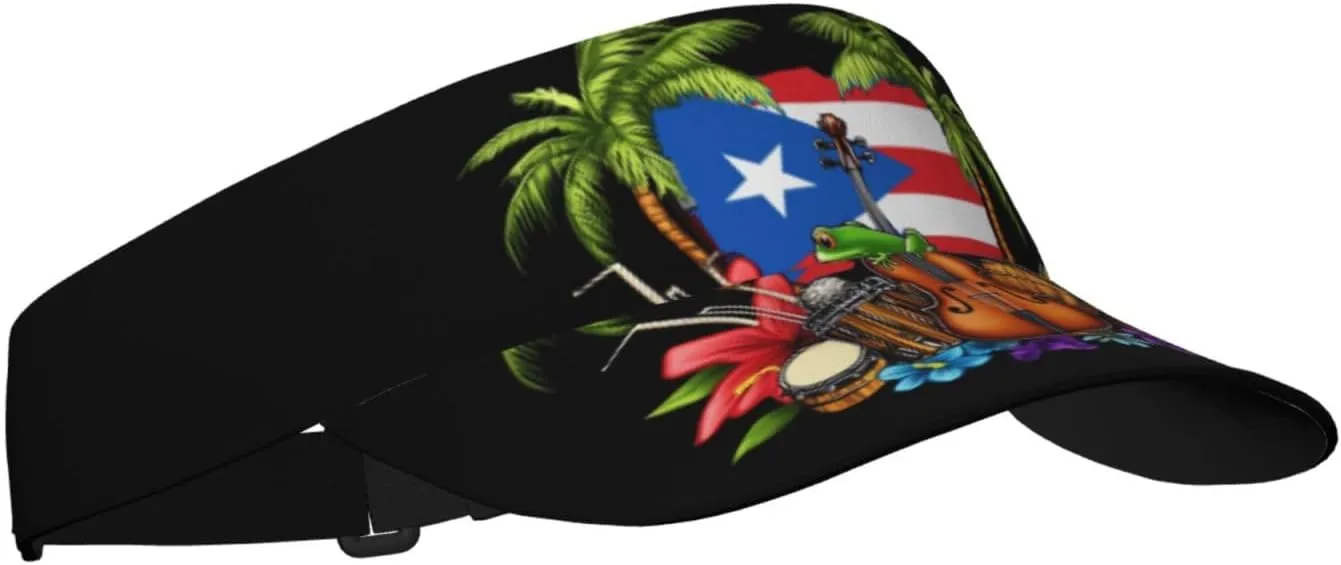 Puerto Rico Flag Sun Visors Hat Golf Tennis Visor for Women Men - Summer Wide Brim Ponytail Beach Hats Packable