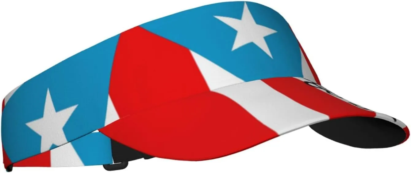 Puerto Rico Flag Sun Visors Hat Golf Tennis Visor for Women Men - Summer Wide Brim Ponytail Beach Hats Packable