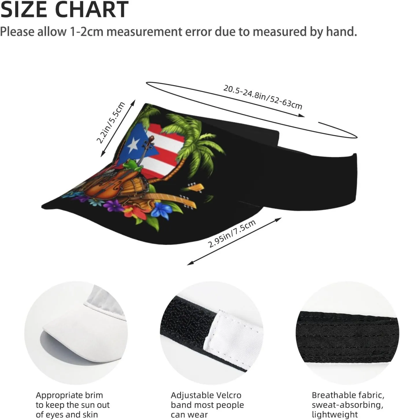 Puerto Rico Flag Sun Visors Hat Golf Tennis Visor for Women Men - Summer Wide Brim Ponytail Beach Hats Packable