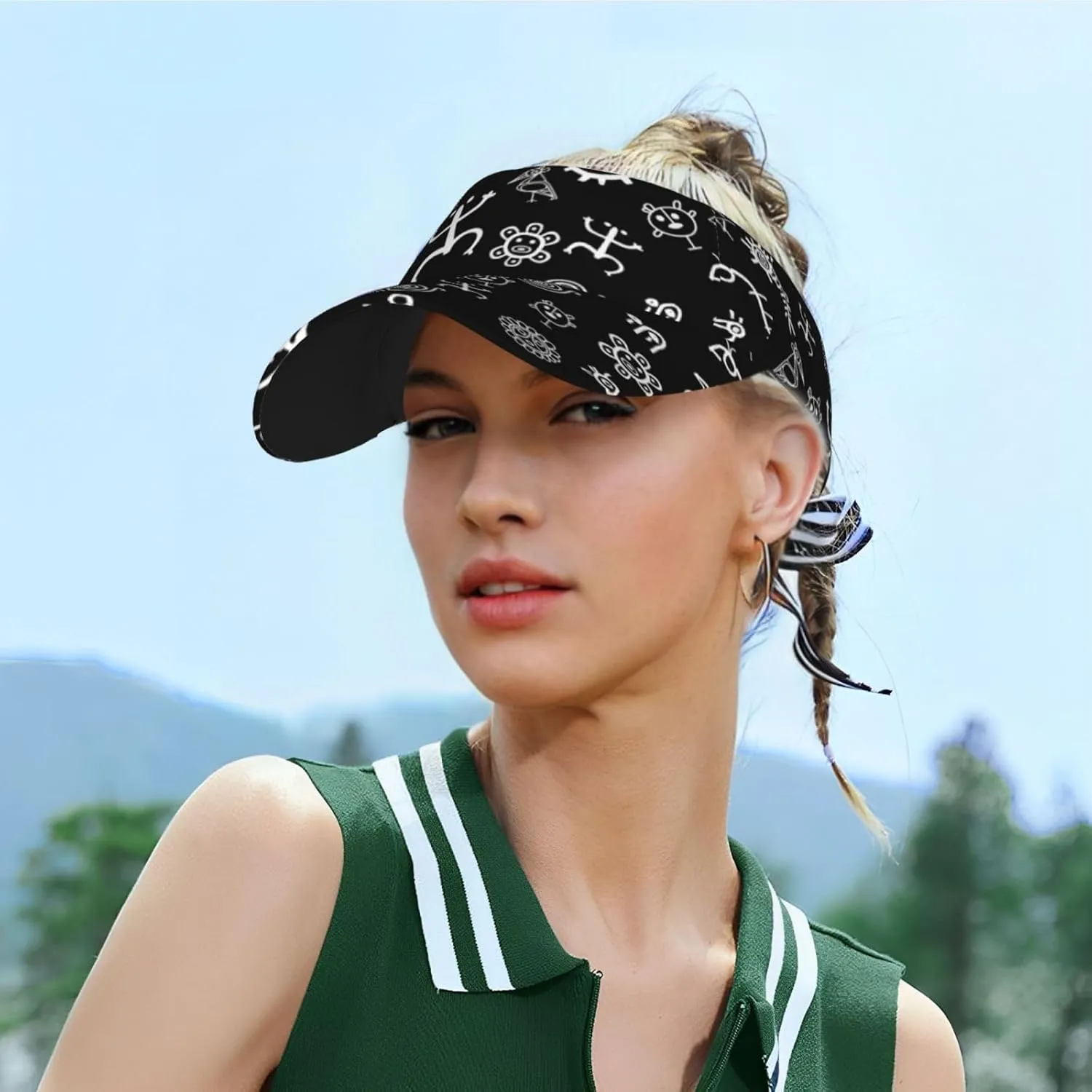 Puerto Rico Flag Sun Visors Hat Golf Tennis Visor for Women Men - Summer Wide Brim Ponytail Beach Hats Packable