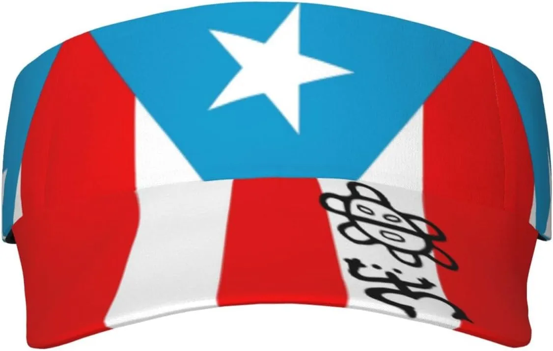 Puerto Rico Flag Sun Visors Hat Golf Tennis Visor for Women Men - Summer Wide Brim Ponytail Beach Hats Packable