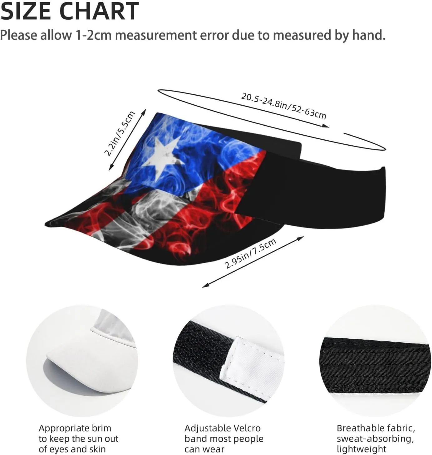 Puerto Rico Flag Sun Visors Hat Golf Tennis Visor for Women Men - Summer Wide Brim Ponytail Beach Hats Packable