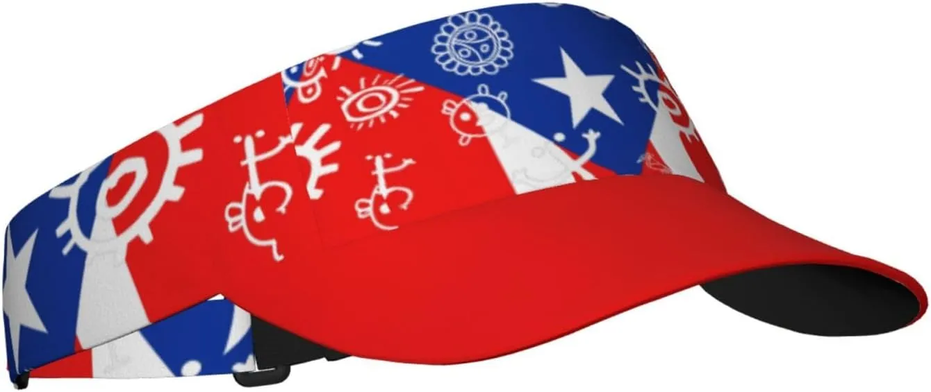 Puerto Rico Flag Sun Visors Hat Golf Tennis Visor for Women Men - Summer Wide Brim Ponytail Beach Hats Packable