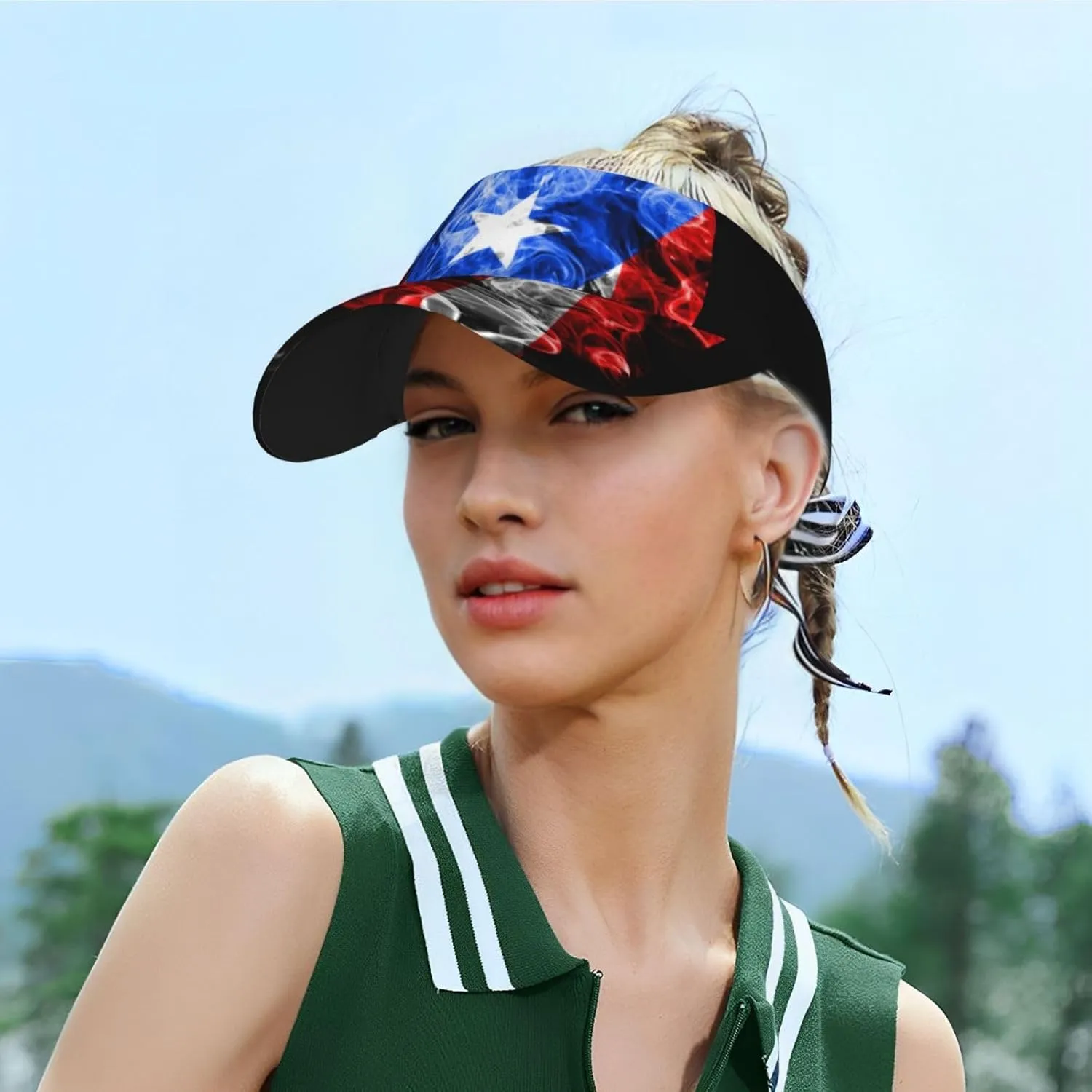 Puerto Rico Flag Sun Visors Hat Golf Tennis Visor for Women Men - Summer Wide Brim Ponytail Beach Hats Packable