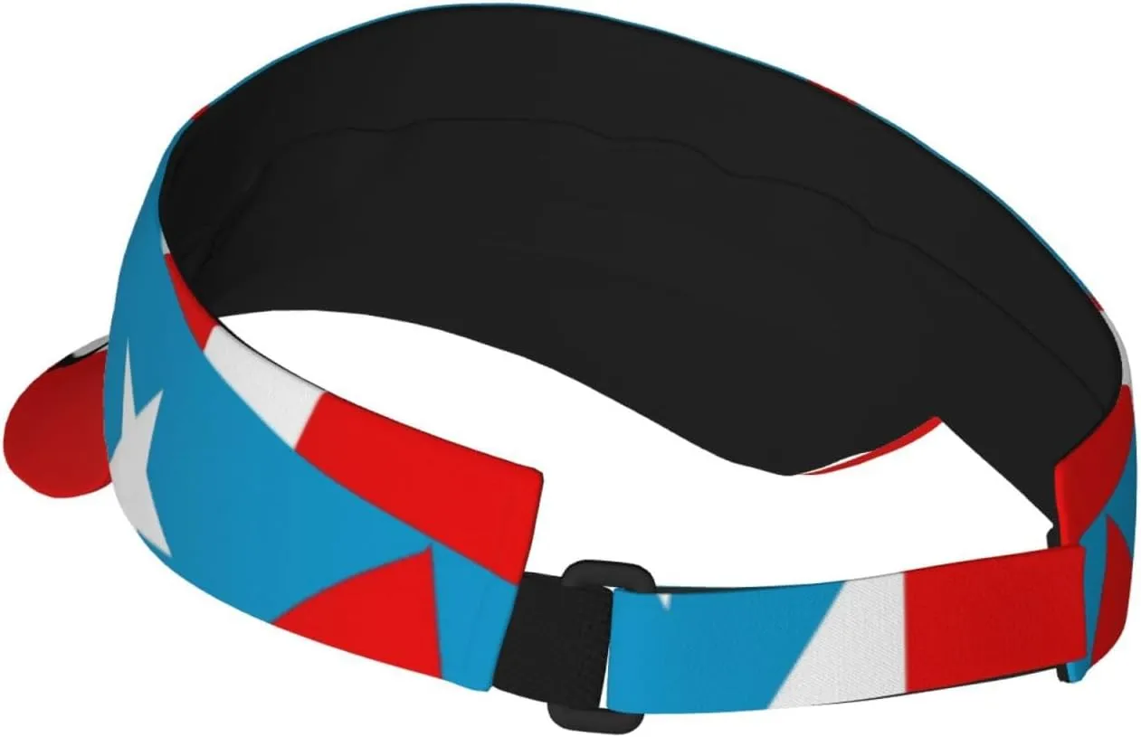 Puerto Rico Flag Sun Visors Hat Golf Tennis Visor for Women Men - Summer Wide Brim Ponytail Beach Hats Packable
