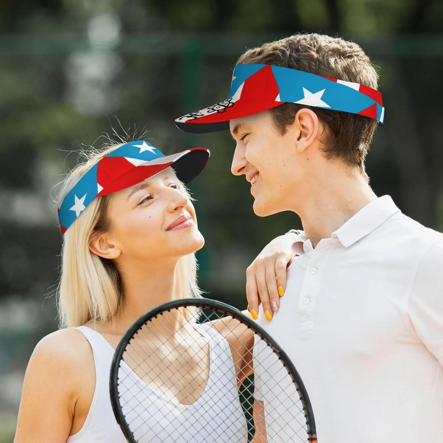 Puerto Rico Flag Sun Visors Hat Golf Tennis Visor for Women Men - Summer Wide Brim Ponytail Beach Hats Packable