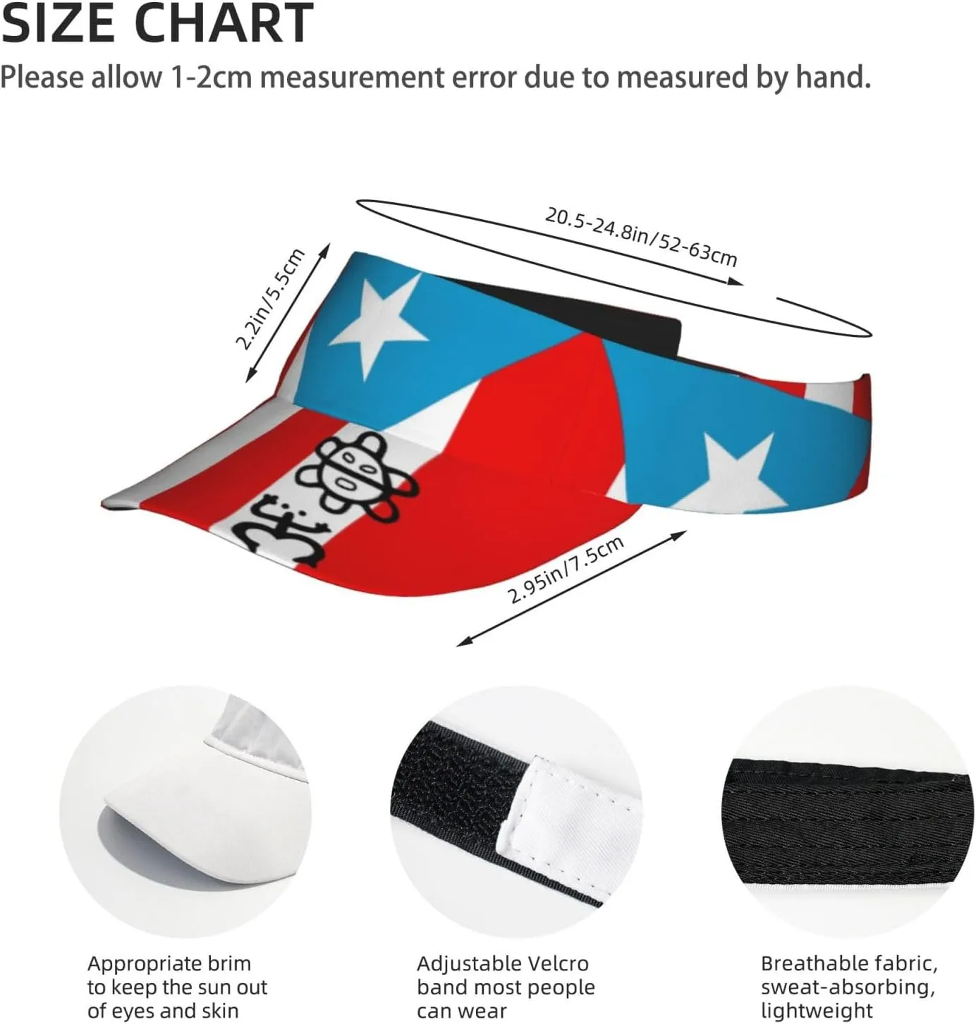 Puerto Rico Flag Sun Visors Hat Golf Tennis Visor for Women Men - Summer Wide Brim Ponytail Beach Hats Packable
