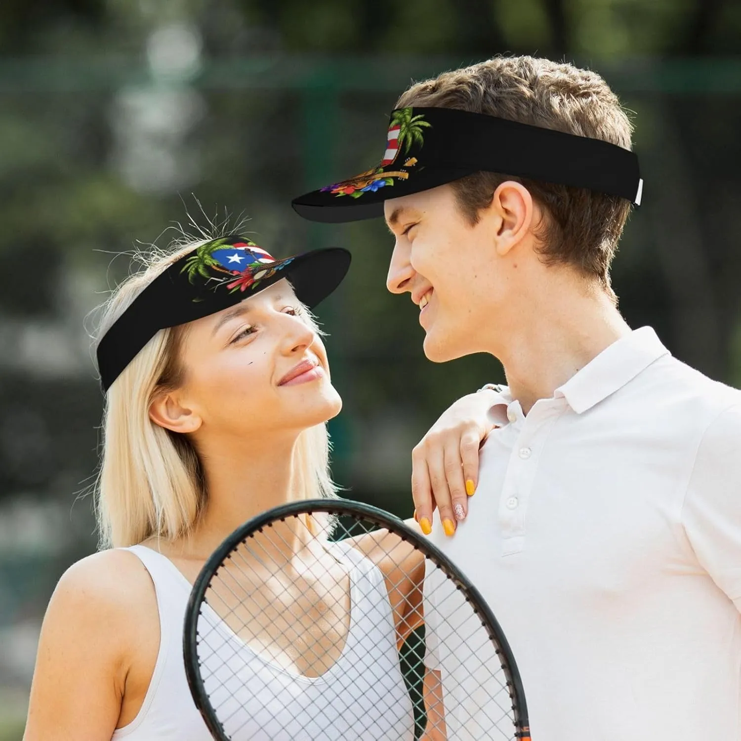 Puerto Rico Flag Sun Visors Hat Golf Tennis Visor for Women Men - Summer Wide Brim Ponytail Beach Hats Packable
