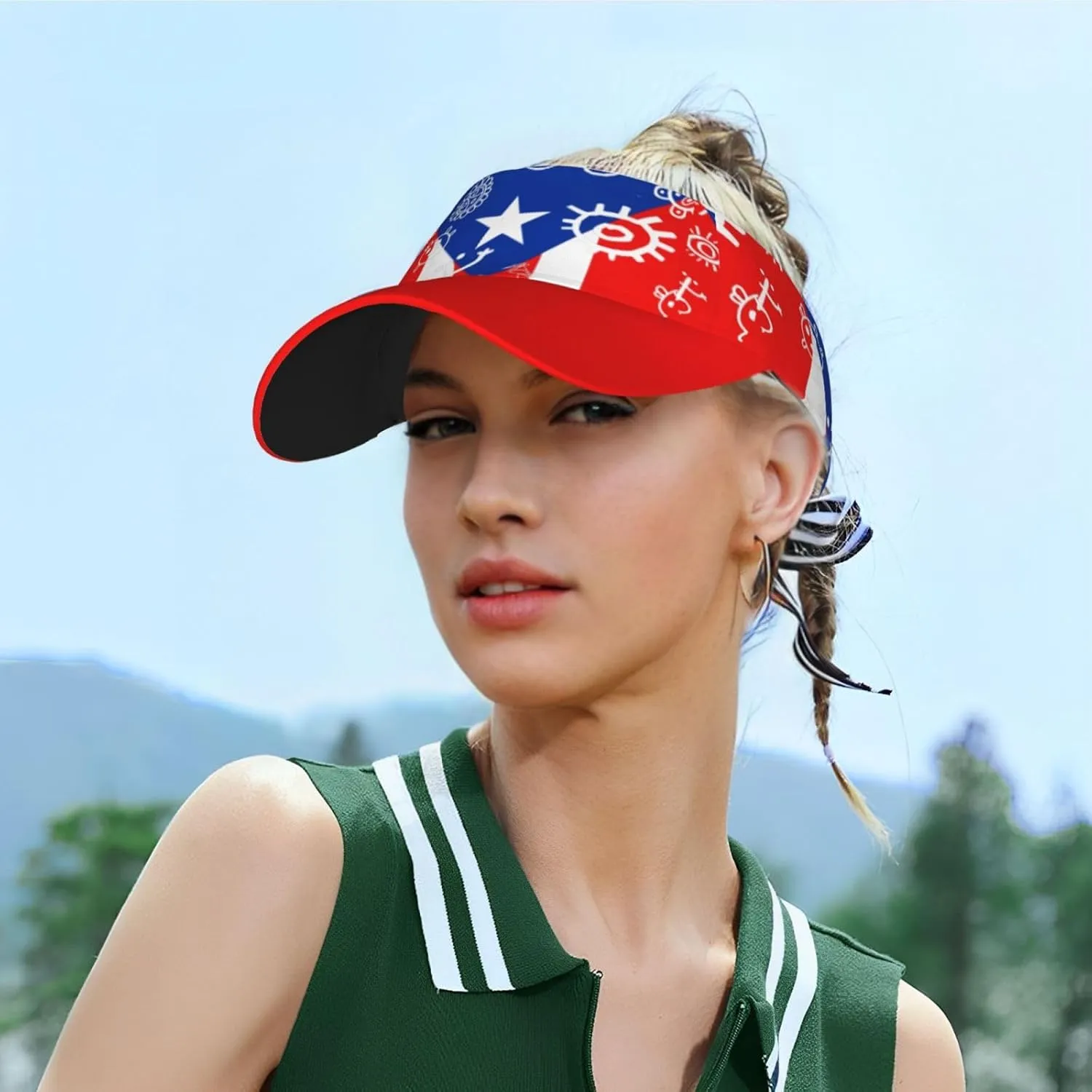 Puerto Rico Flag Sun Visors Hat Golf Tennis Visor for Women Men - Summer Wide Brim Ponytail Beach Hats Packable